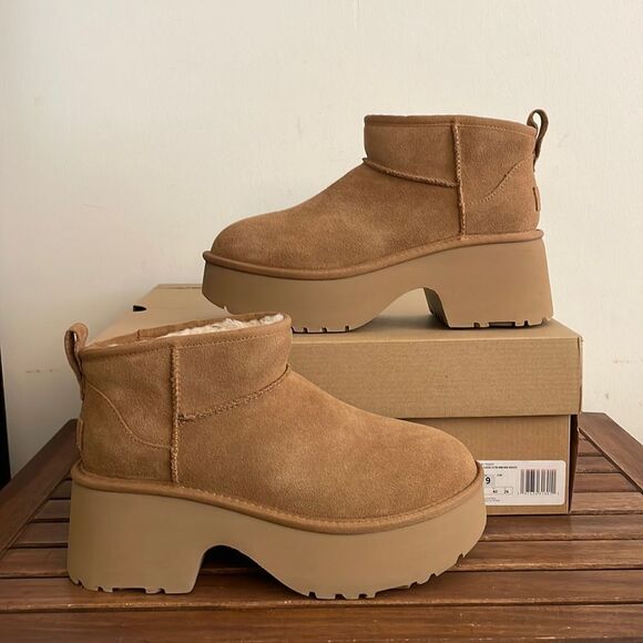 UGG Classic Ultra Mini New Heights Boots Chestnut USA Women Size 11/UK 9/EU 42 - Picture 2 of 12